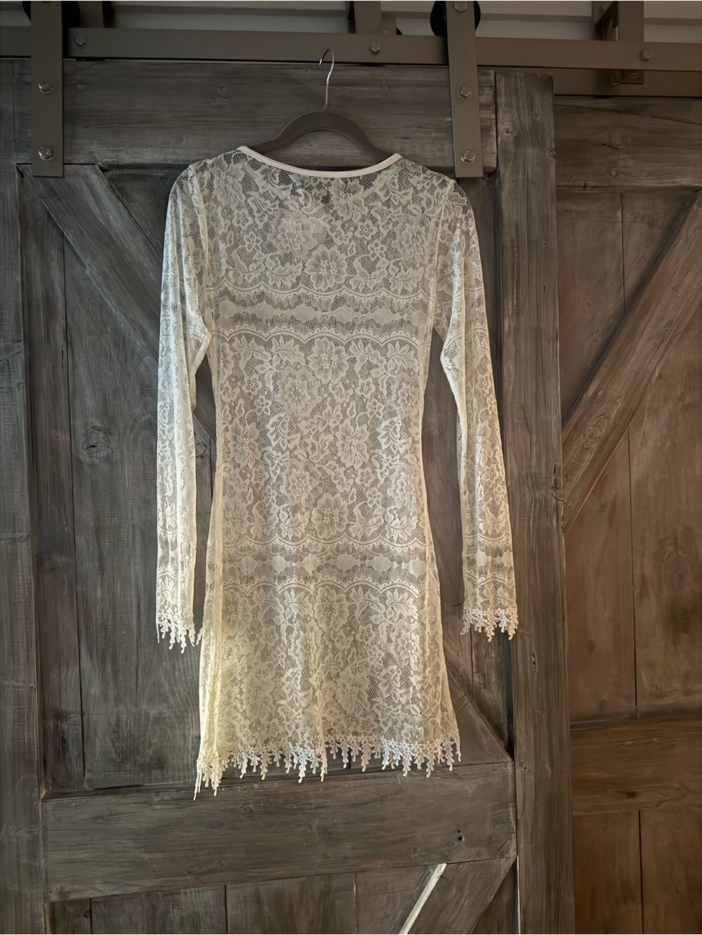 For Love & Lemons Cream Lace Long-Sleeve Mini Dress